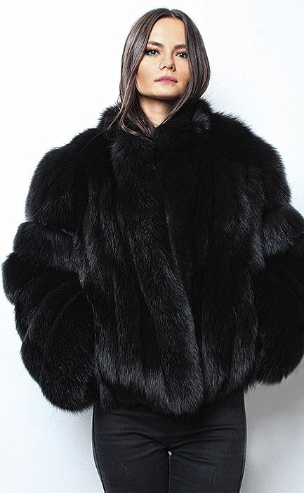 Black Fox Fur Jacket, Black Fox Fur Hooded Coat