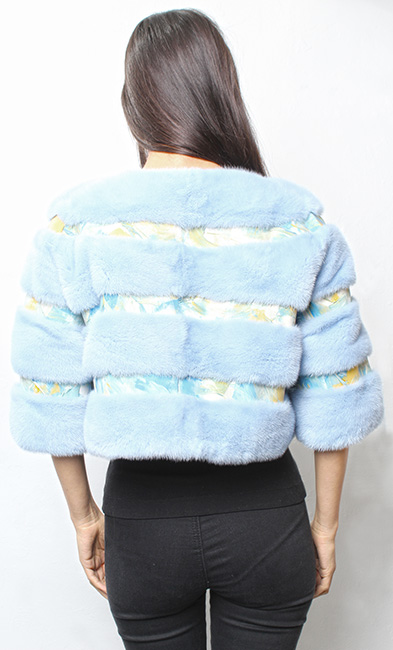 Powder Blue Mink Fur Cape with Artistic Leather Inserts