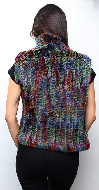 Multi Colored Knit Rabbit Fur Vest