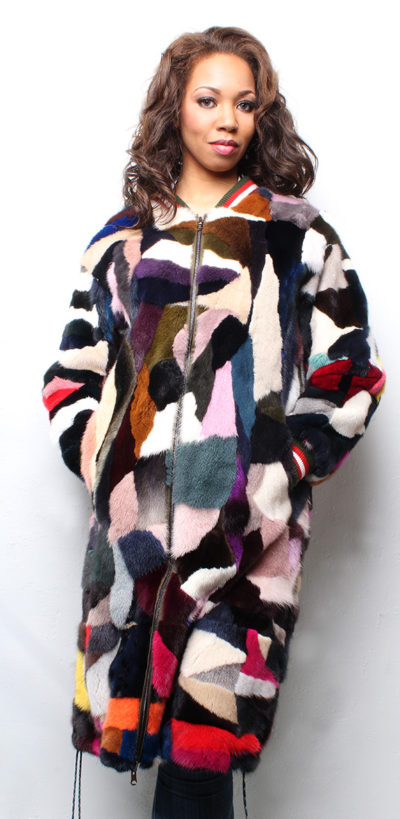 Multi Colored Reversible Sheared Mink Coat with Poplin Fabric