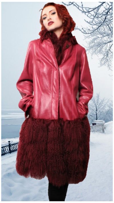 red leather jacket tibetan lamb fur border
