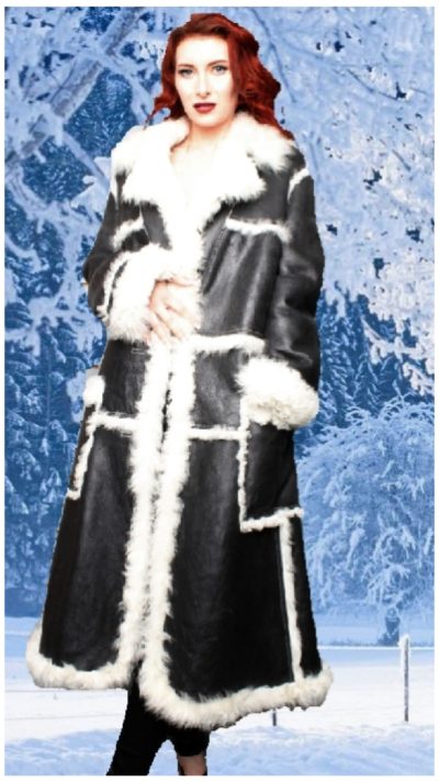 black and white shearling coat