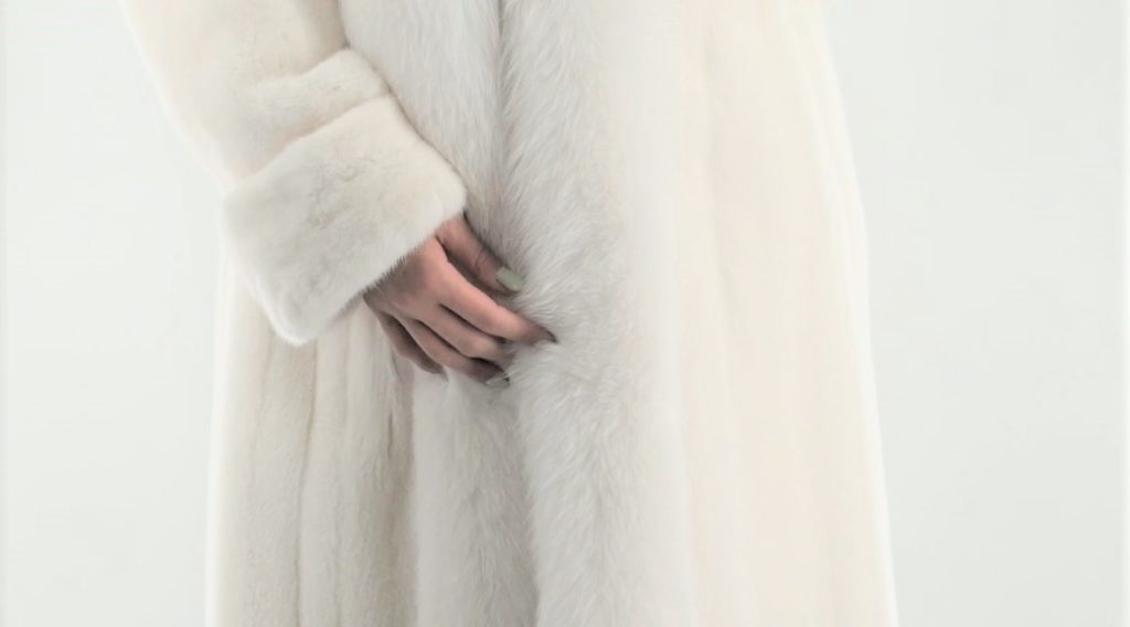 White Mink Fur Coat with Fox Tuxedo Front