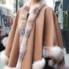 plus size camel cashmere cape crystal fox trim
