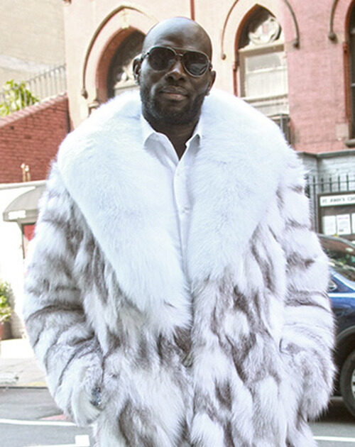 Full Length Men s Silver Shadow Fox Coat White Fox Collar 23345