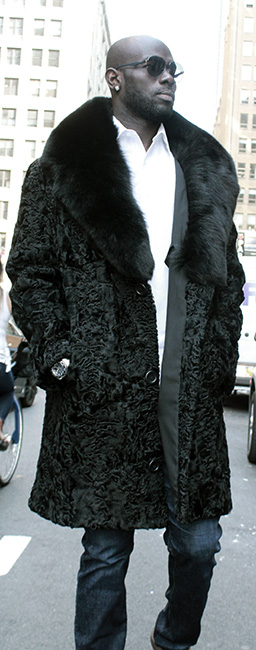 Mens Black Persian Lamb Fur Coat Black Fox Fur Collar
