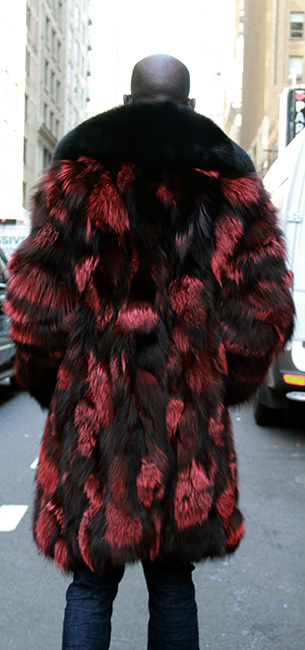Red Black Men's Fox Fur Coat Black Fox Fur Collar