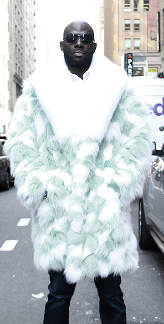 Mens Mint Green Fox Fur Coat White Fox Fur Collar