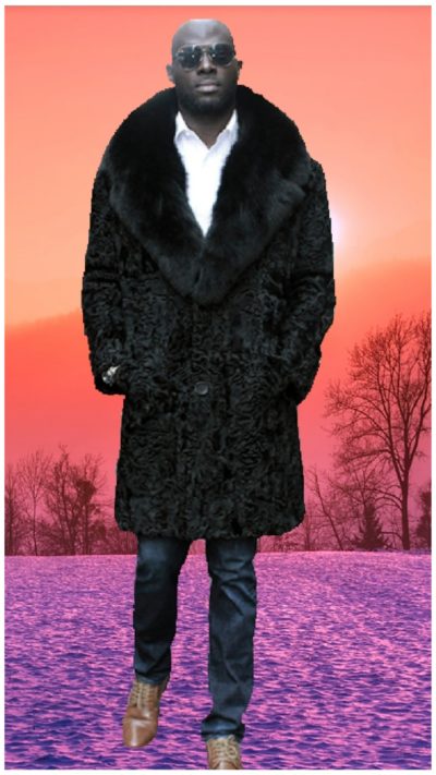 men's black persian lamb fur coat black fox fur collar