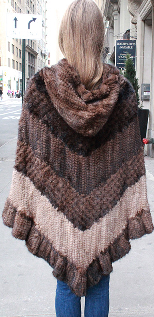 Multi Toned Knit Mink Fur Poncho Hood