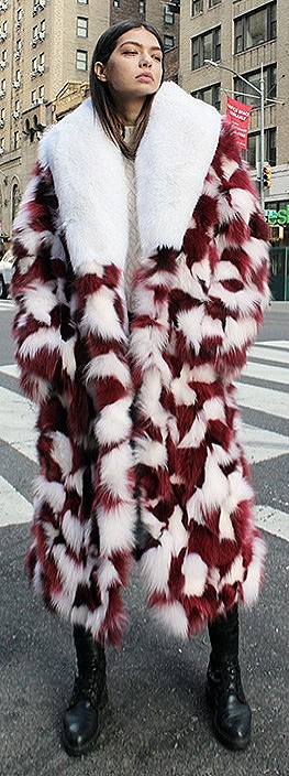 Womens Red White Peppermint Fox Coat White Fox Fur Collar