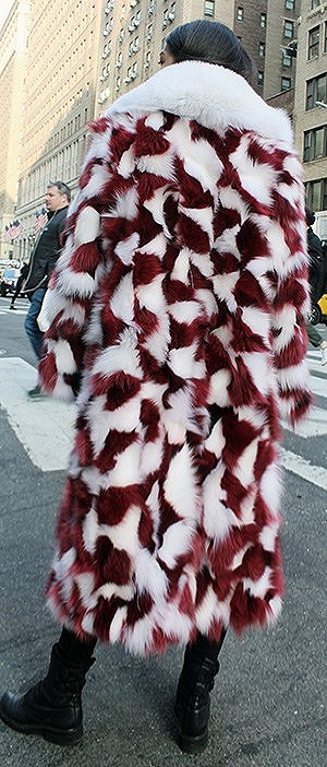 Womens Red White Peppermint Fox Coat White Fox Fur Collar