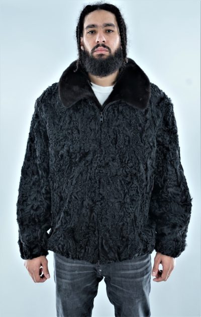 Mens Black Persian Jacket Black Mink Fur Collar