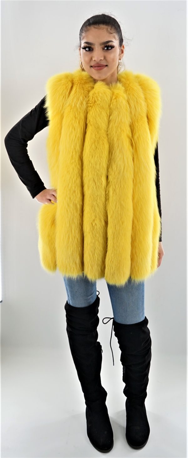 Canary Yellow Vertical Fox Fur Vest