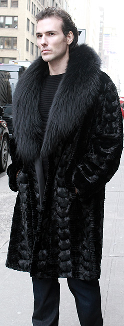 Mink Fur Coat Black Fox Collar, Mens Black Mink Coat