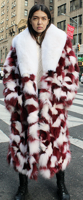 Womens Red White Peppermint Fox Fur Coat