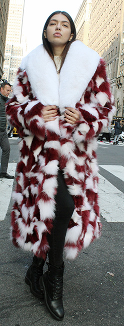 Womens Red White Peppermint Fox Fur Coat