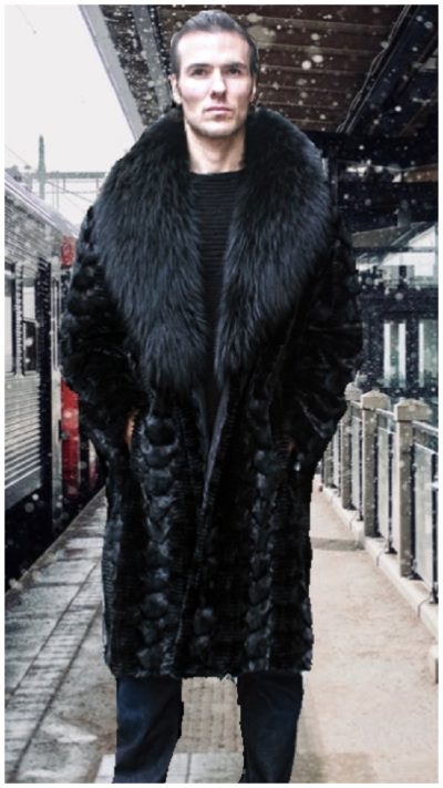 Mens Black Section Mink Fur Coat, Mens Black Mink Coat