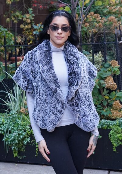 Gray Knit Rex Rabbit Fur Capelet