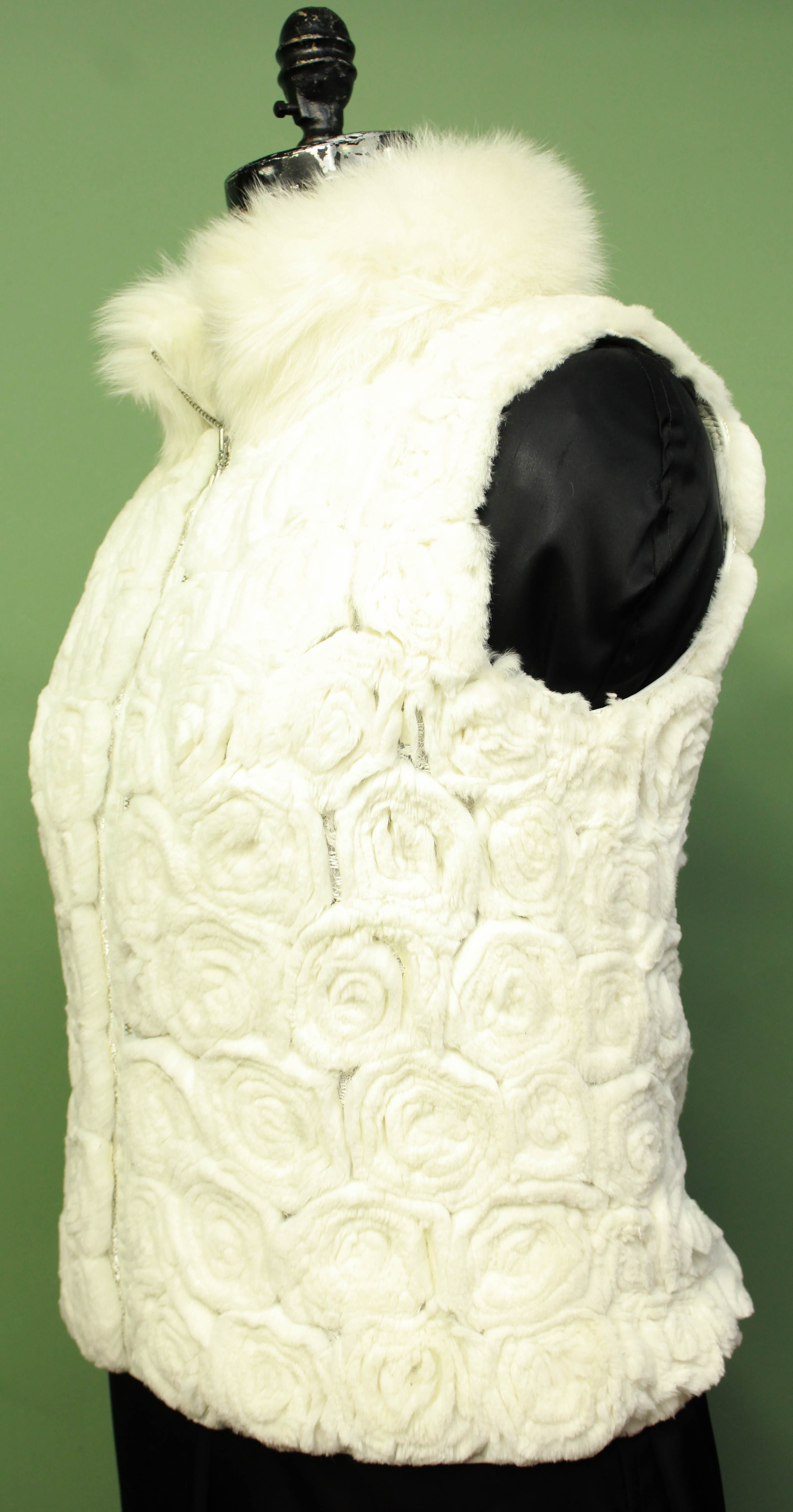 Off White Rabbit Fur Vest Floral Design