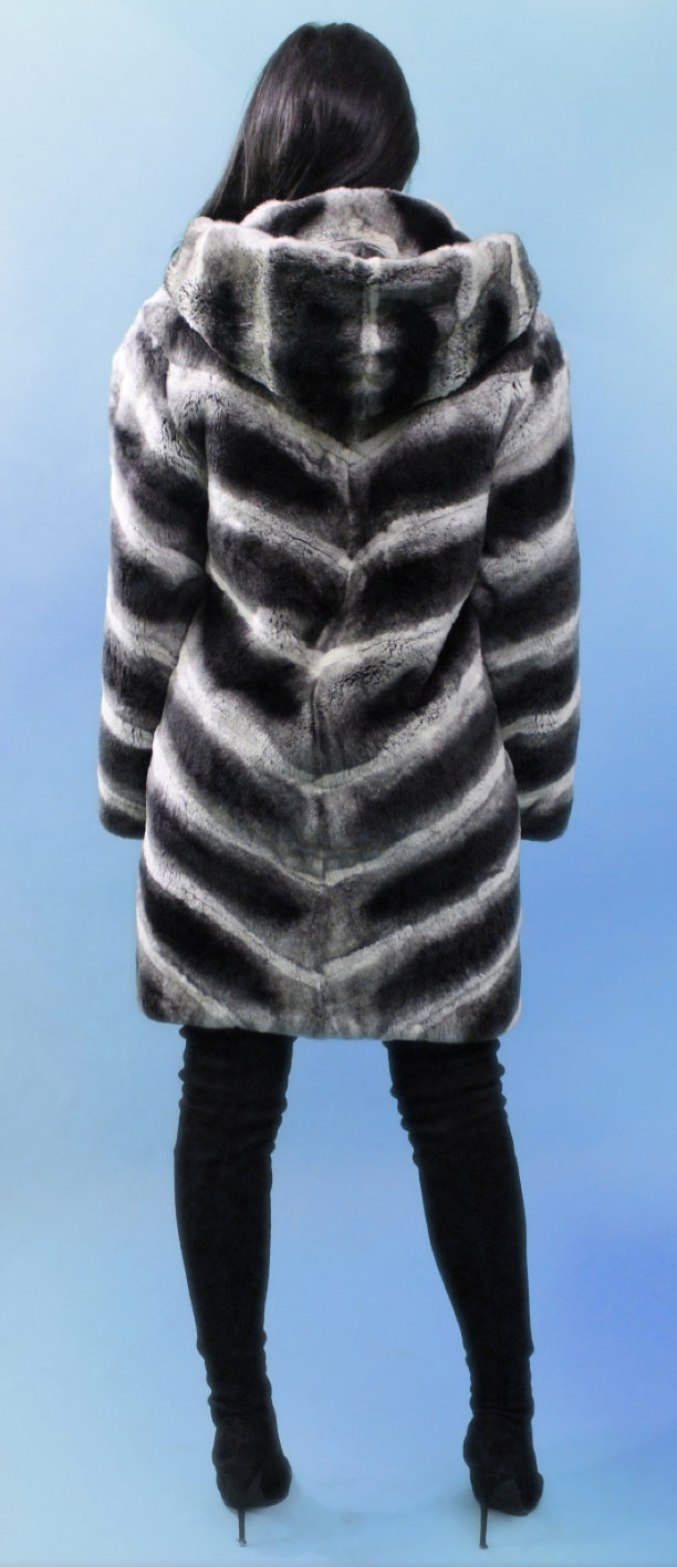 Black White Hooded Rabbit Fur Jacket