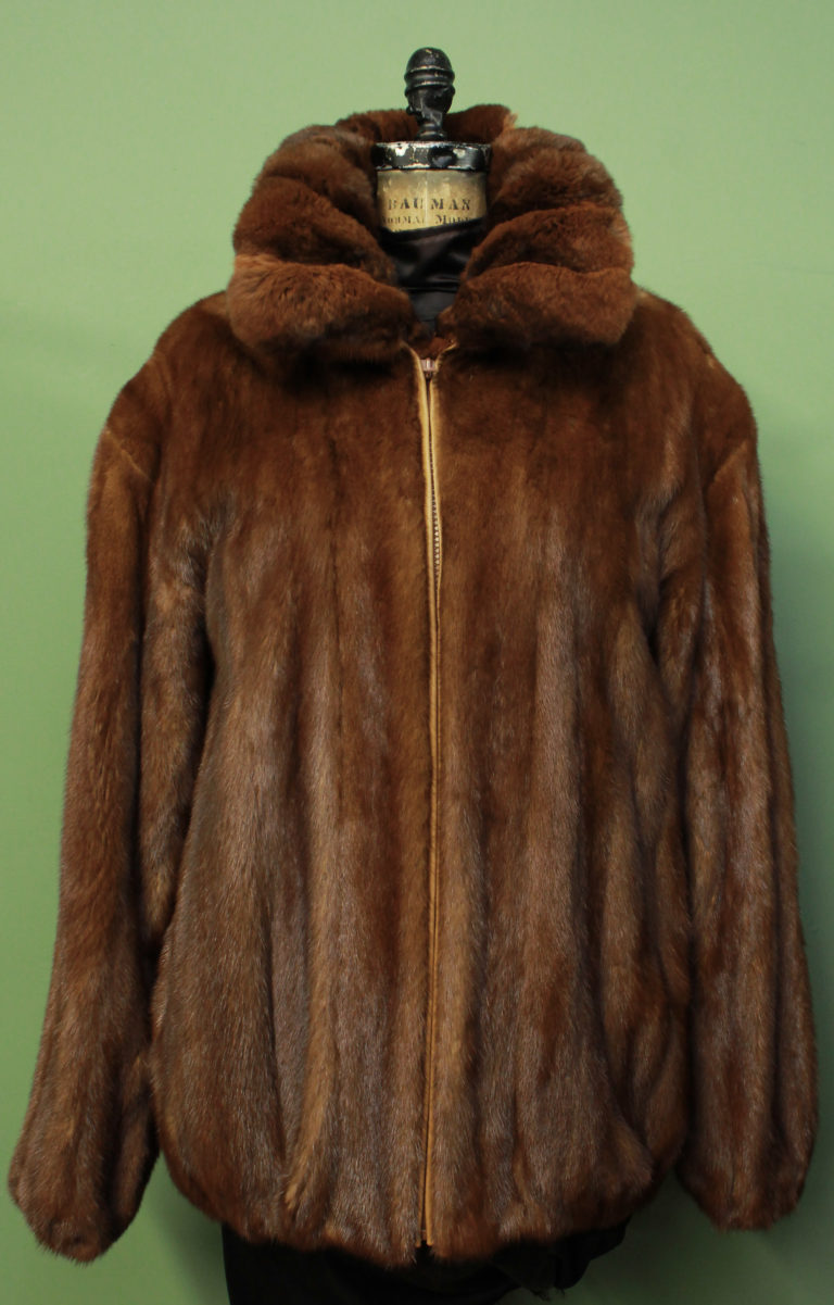 Mens Whiskey Mink Fur Jacket Chinchilla Fur Collar 55324 MARC KAUFMAN