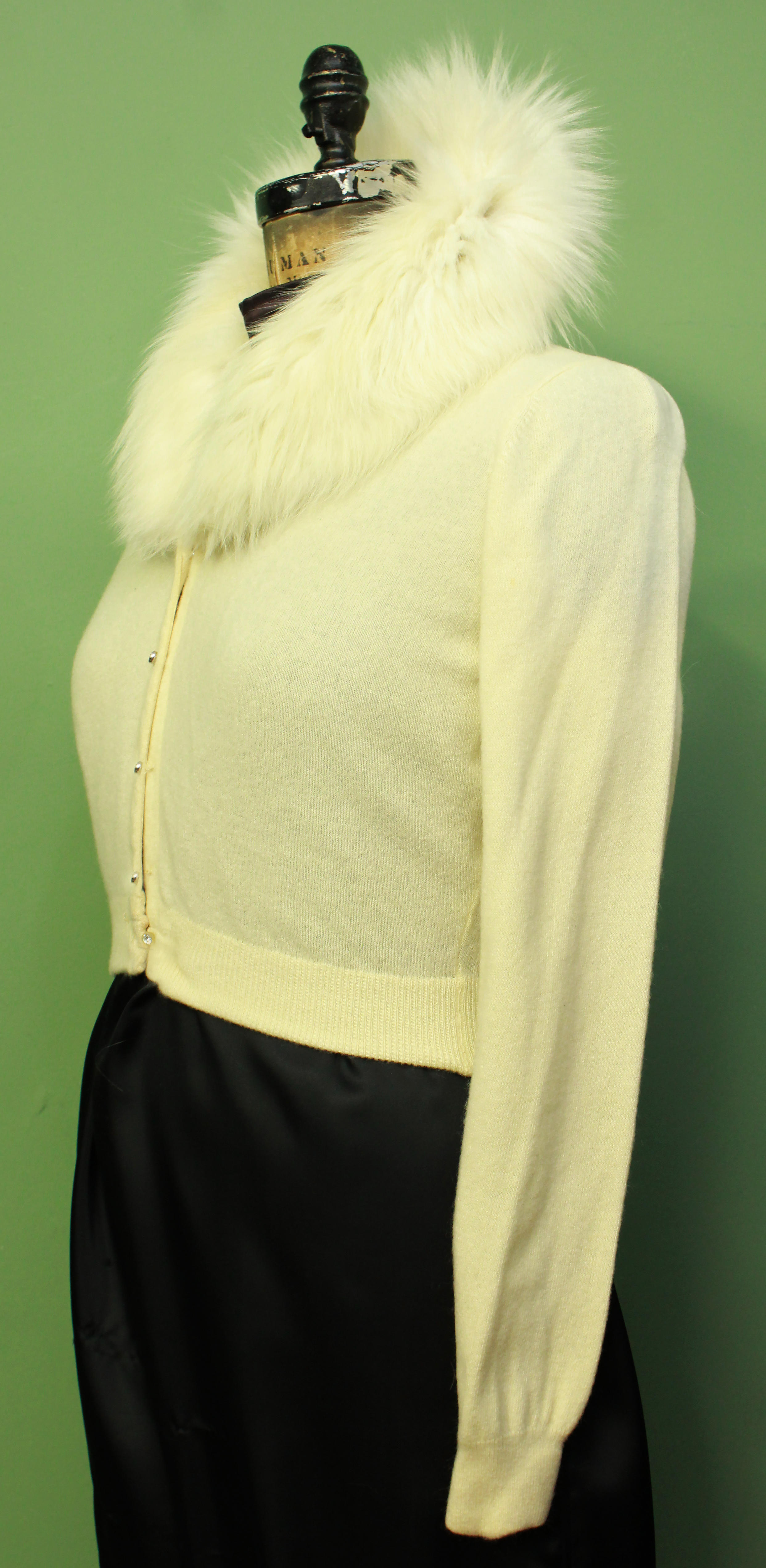 Beige Sweater with Fox Fur Collar
