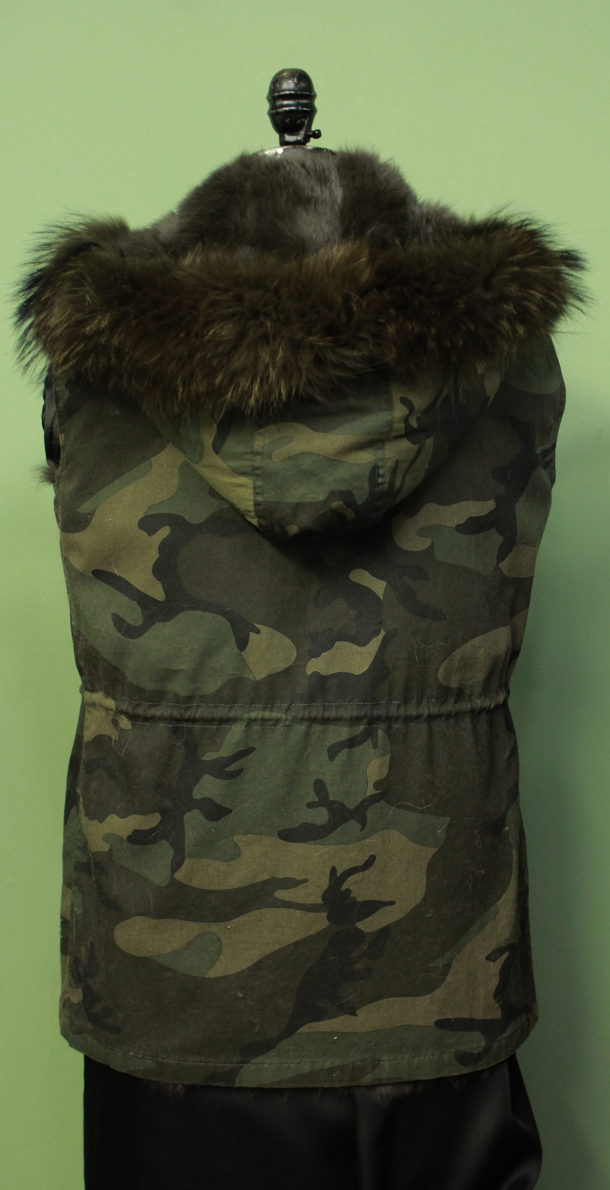 Light Green Camouflage Vest Detachable Rabbit Fur Lining Detachable Hood