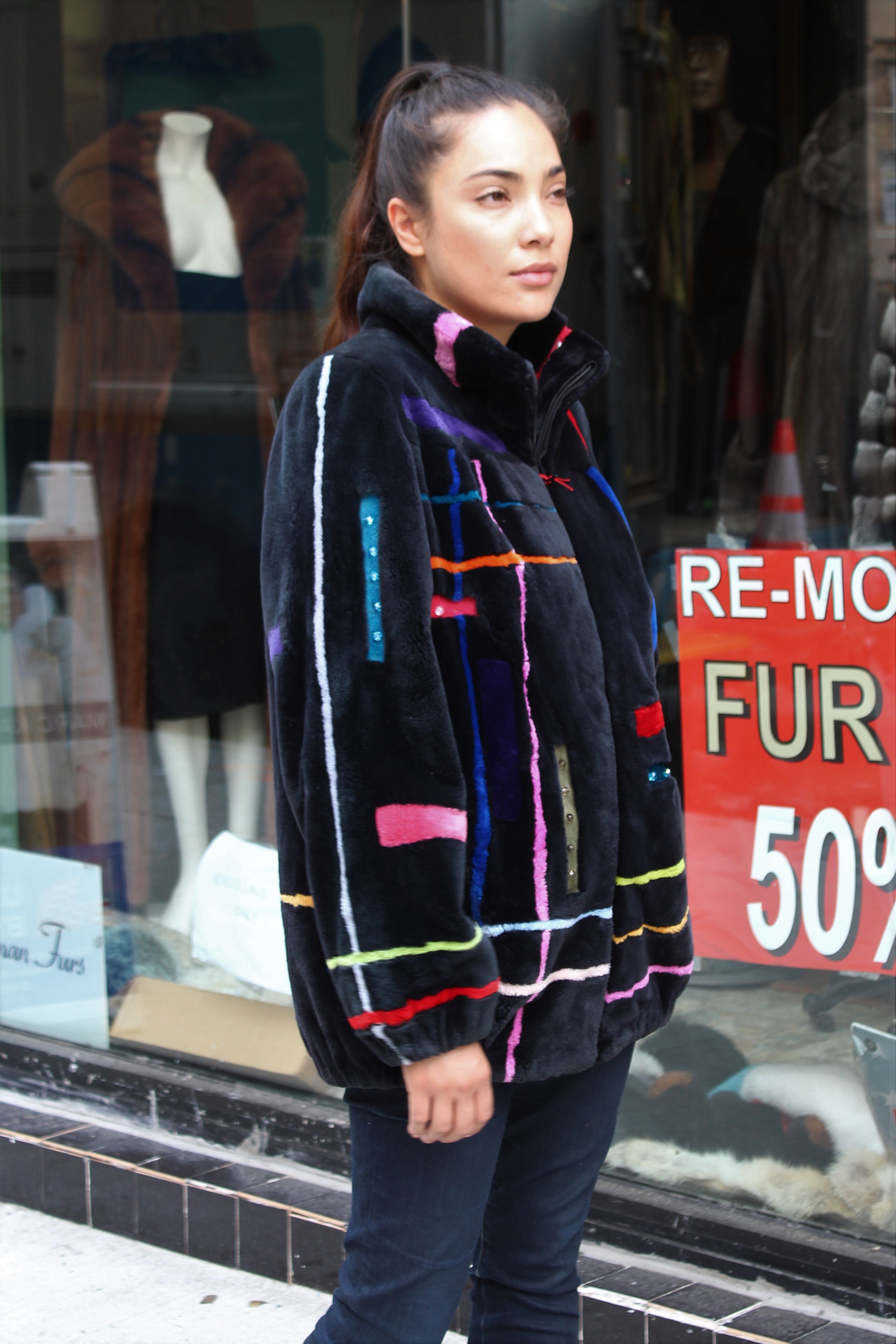 Zuki Sheared Beaver Jacket Abstract Colors