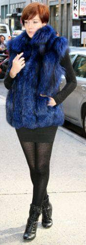 blue dyed silver fox fur vest