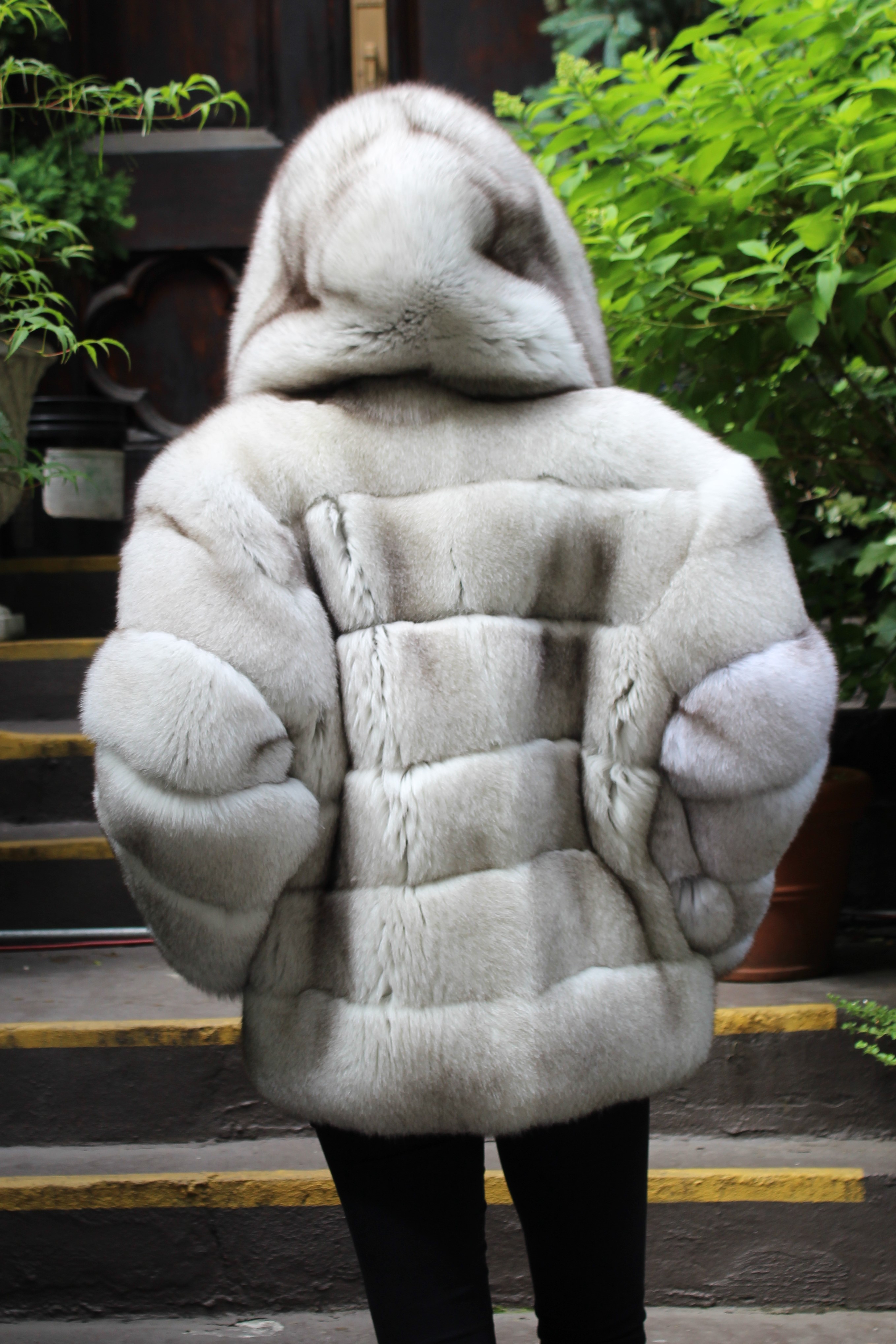 Fluffy Blue Fox Jacket Hood Horizontal 88833 MARC K