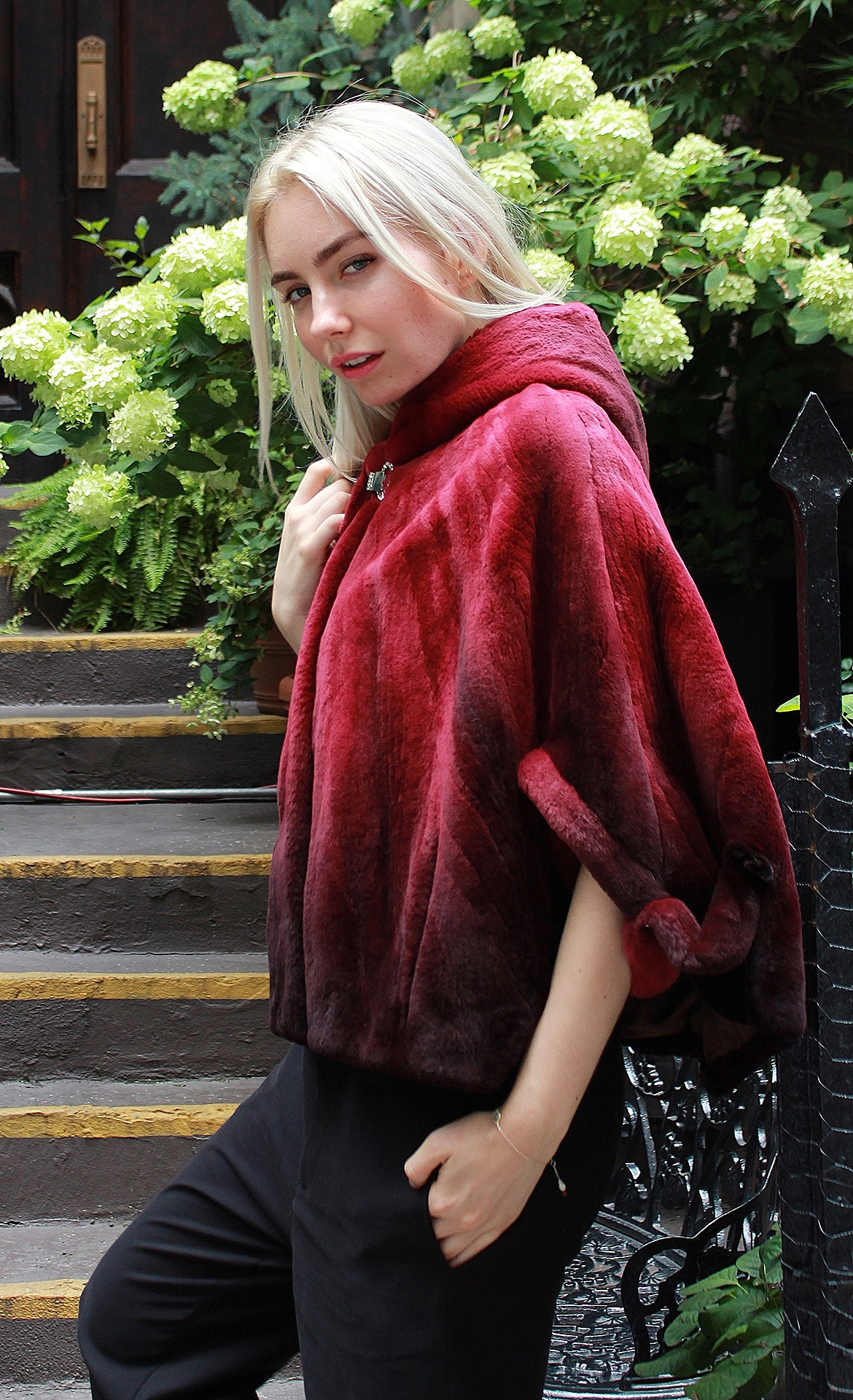 Degrade Burgundy Rex Fur Cape Hood