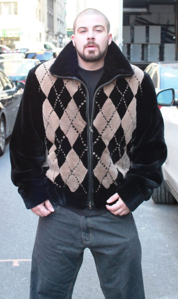 Men's Black Taupe Argyle Sheared Beaver Jacket
