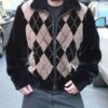 Men's Black Taupe Argyle Sheared Beaver Jacket