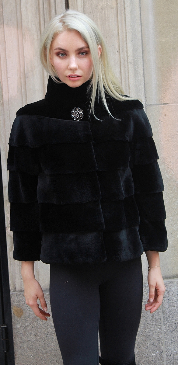 Amazing Black Sheared Rex Rabbit Fur Jacket