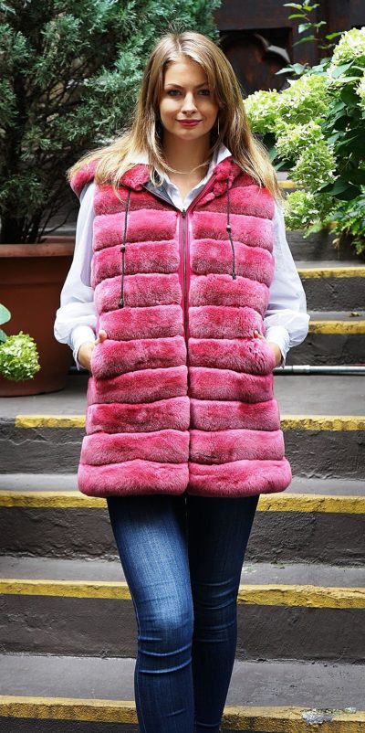 Dark Pink Rex Rabbit Hooded Vest
