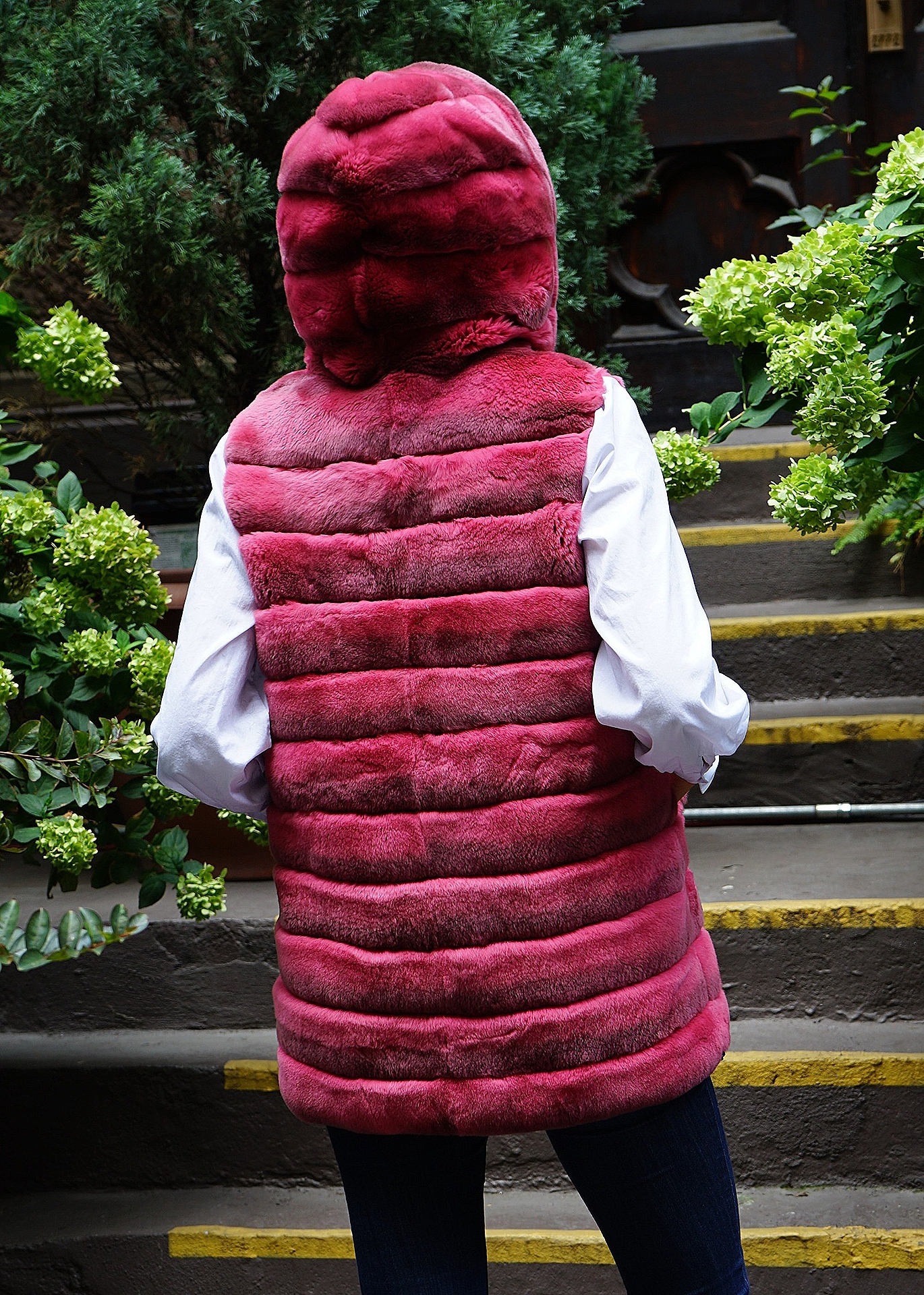 Dark Pink Rex Rabbit Hooded Vest