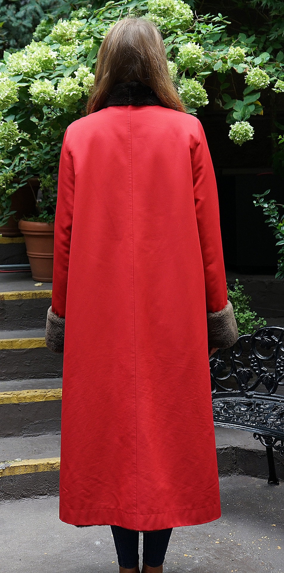 Red Gabardine Coat Sheared Nutria Reversible