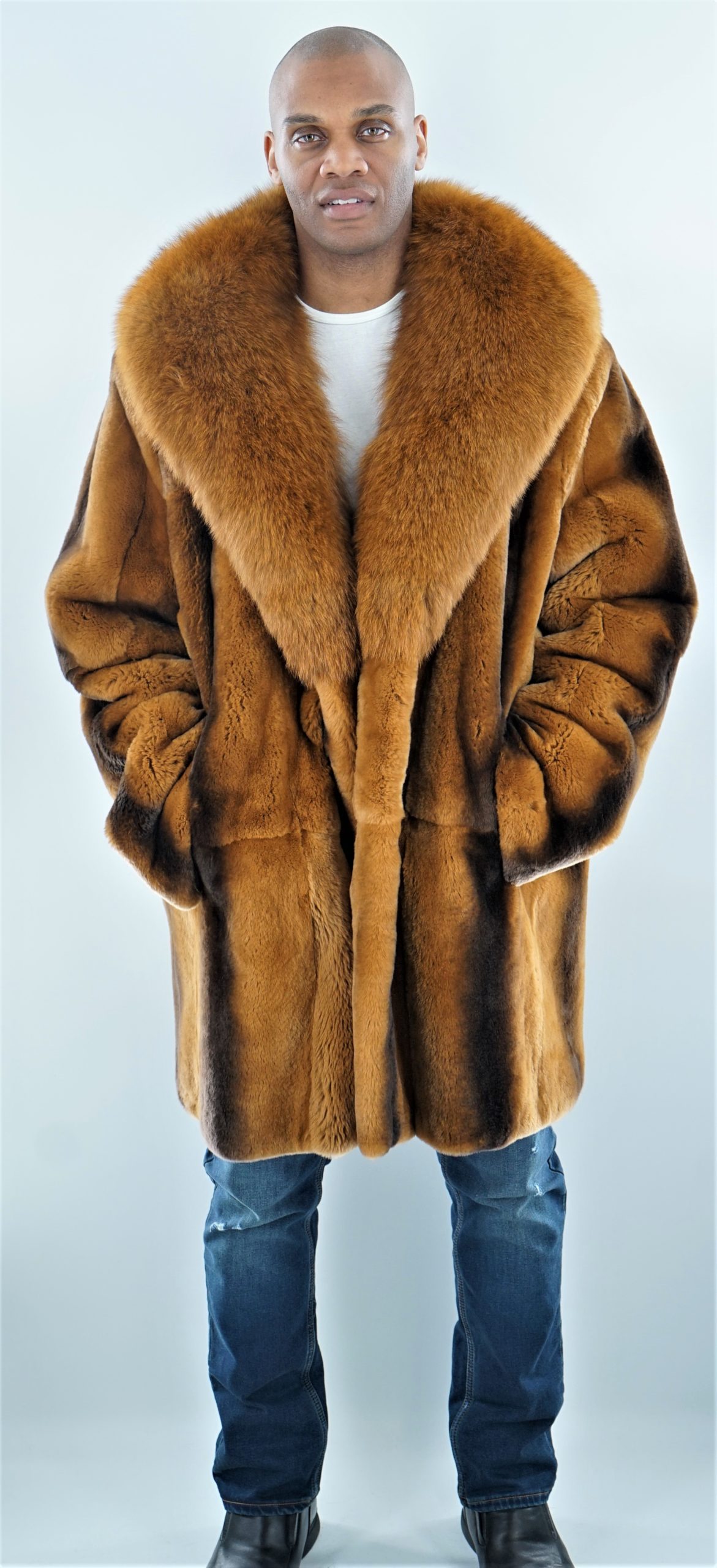 Men’s Cognac Rex Rabbit Fur Stroller Fox Collar 6443