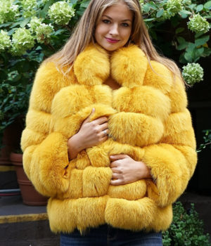 Yellow fox fur jacket