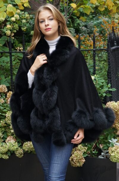 Black Cashmere Cape Black Fox Trim