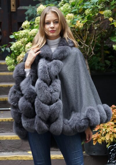 Gray Cashmere Cape Fox Trim