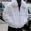 Men's White Rex Fur Bomber Jacket