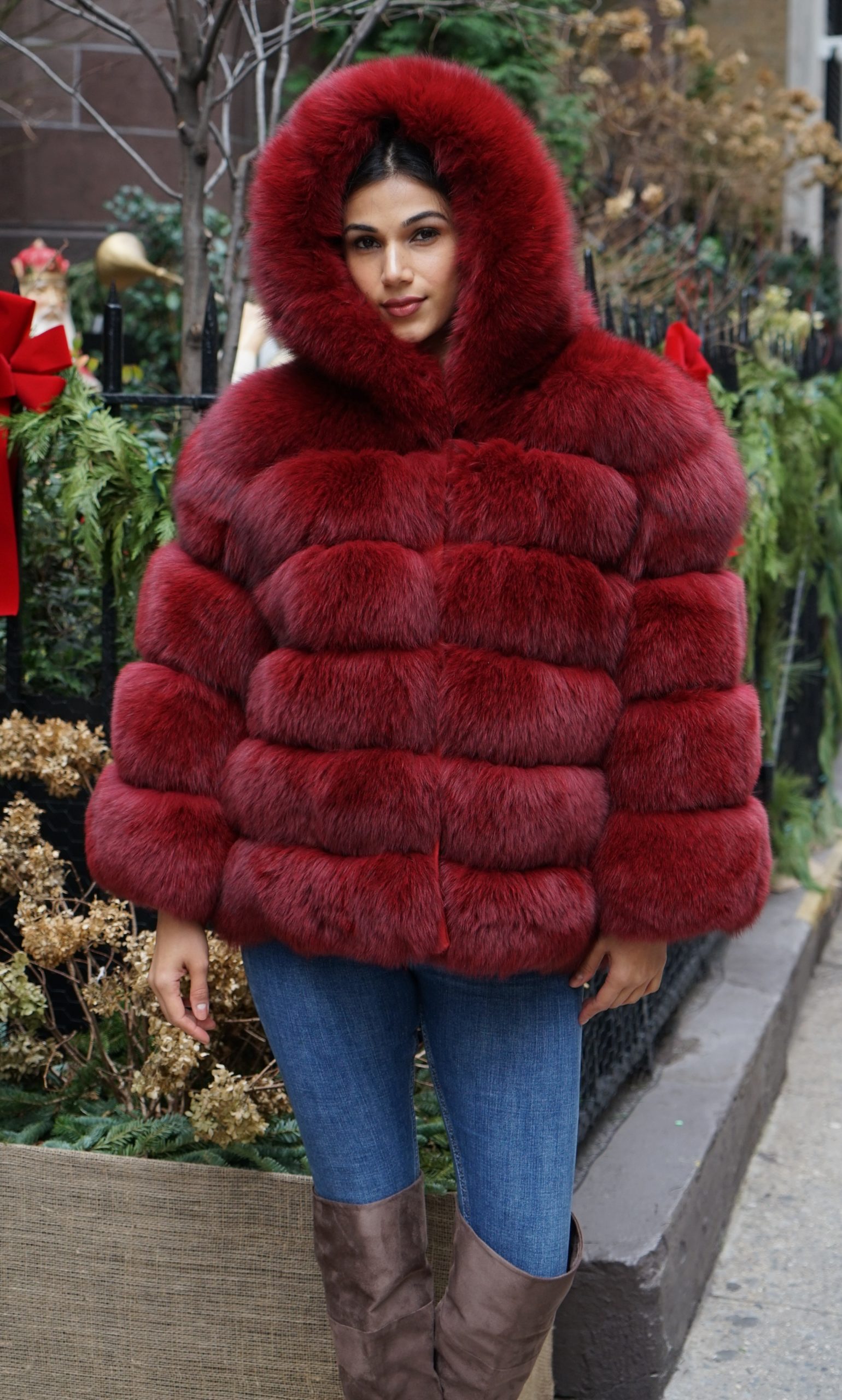 Burgundy Fox Jacket Hood Size 2xl