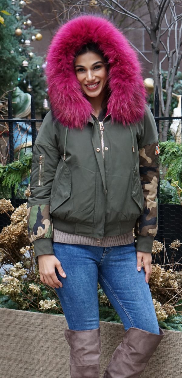 Camouflage Jacket Fur Lined Fuchsia Fox Trim
