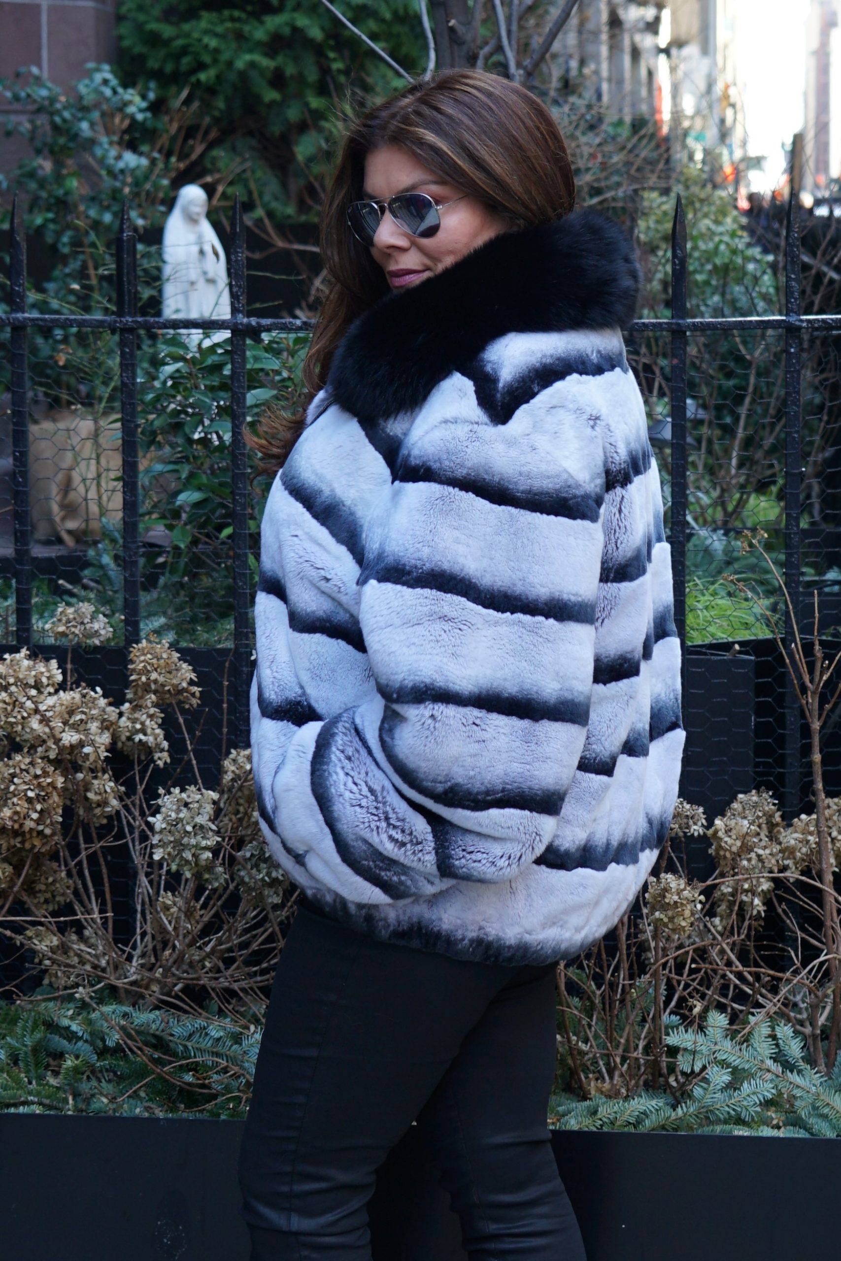 Plus Size Black and White Rex Rabbit Fur Jacket - Estate Furs