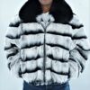 Men's Rex Rabbit Bomber Jacket Chinchilla Black Fox Collar