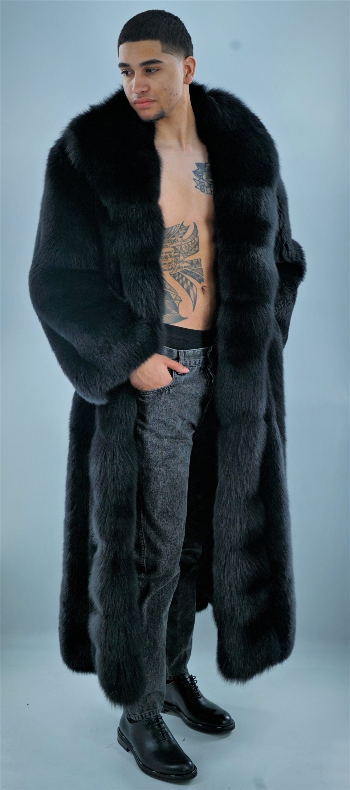 Men's Full Length Black Fox Coat