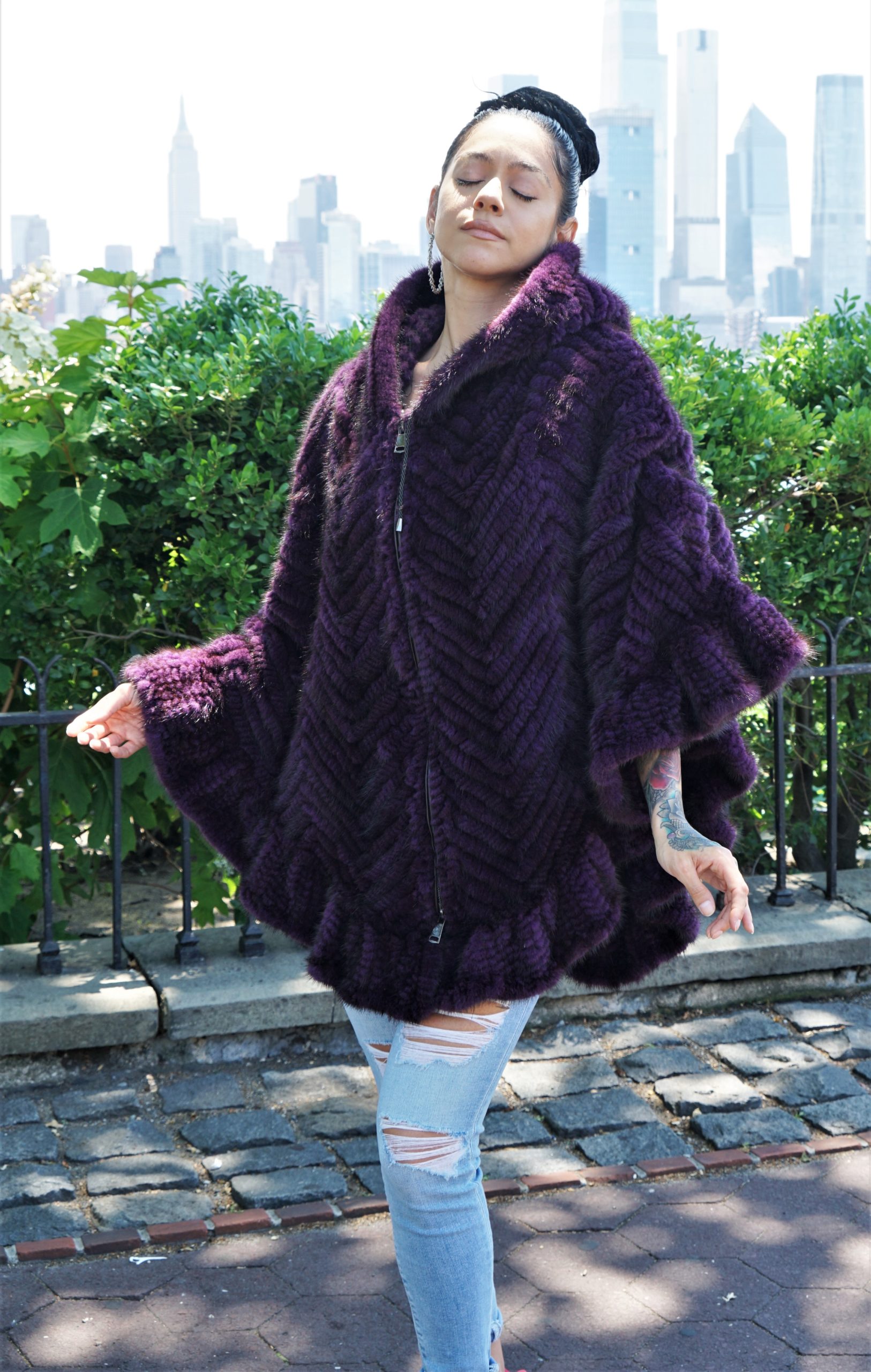 Purple Knit Fur Cape Mink