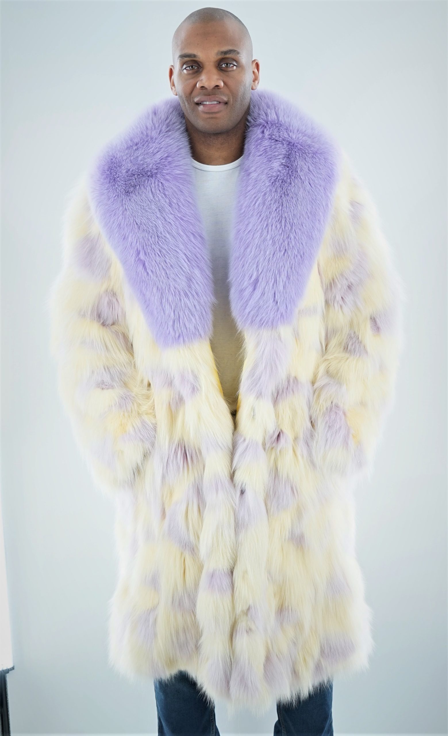 Men’s Lavender and Yellow Fox Fur Coat